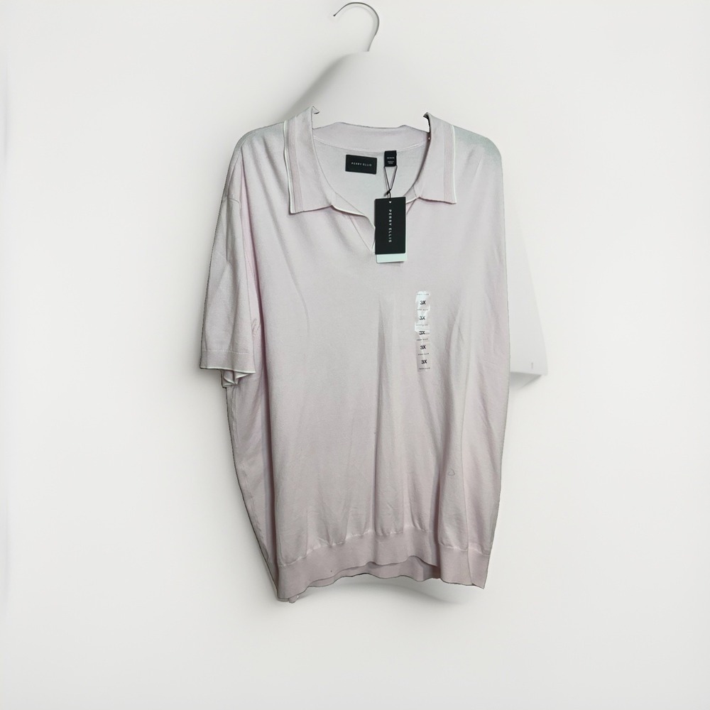 Perry Ellis Polo Sweater Mens 3X Pink Johnny Collar Short Sleeve Knit NWT F209